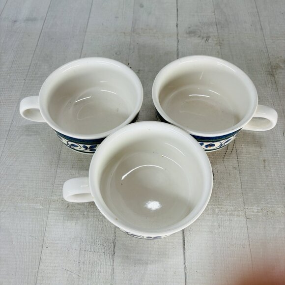 Pfaltzgraff ORLEANS #280 USA Blue Green Vines Yellow Stoneware Soup Mugs Set 3 - Picture 9 of 16